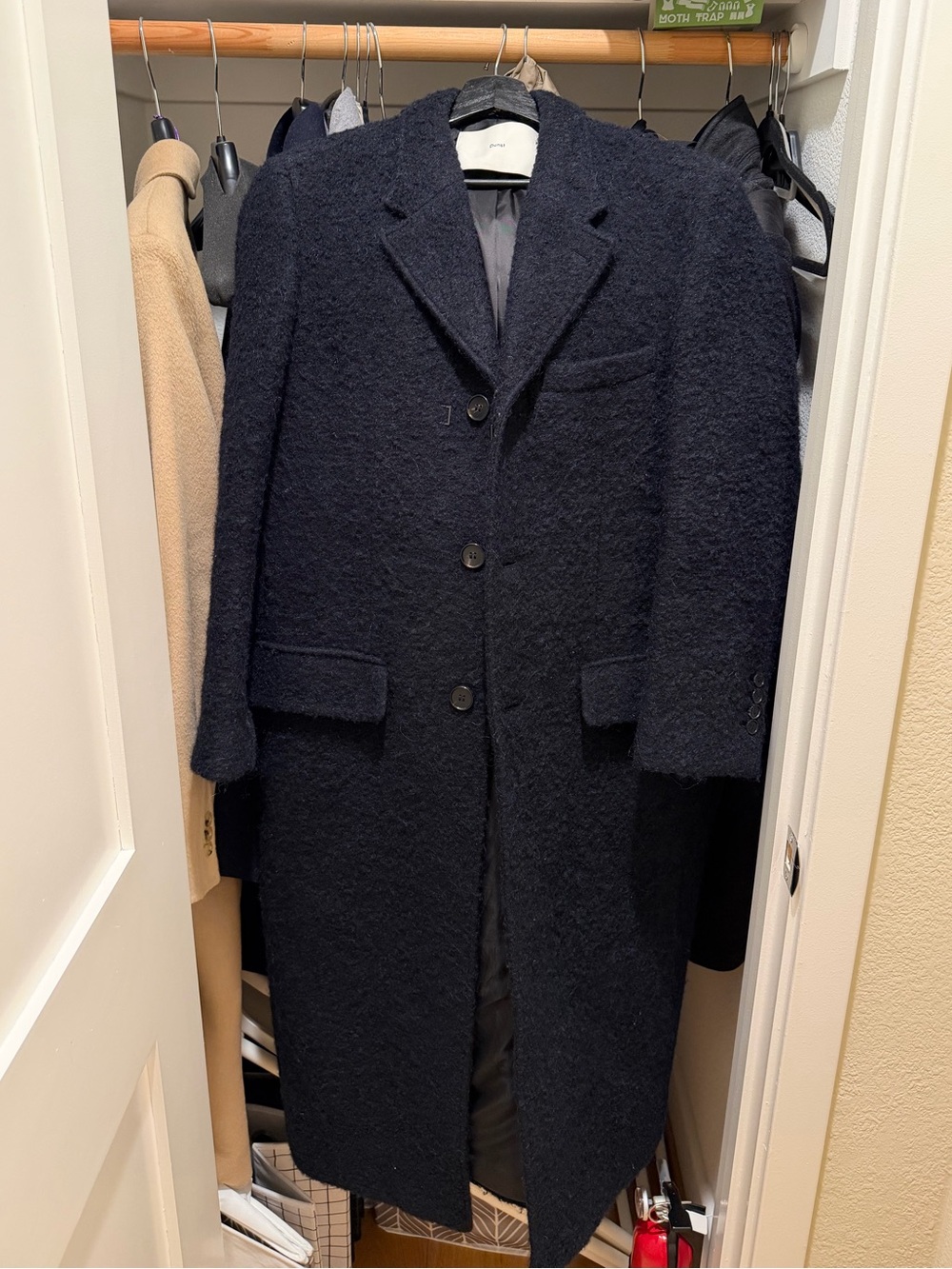Unisex Navy Textured Wool Coat